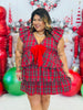 Red Plaid Velvet Bow Mini Dress (Reg. and Plus)