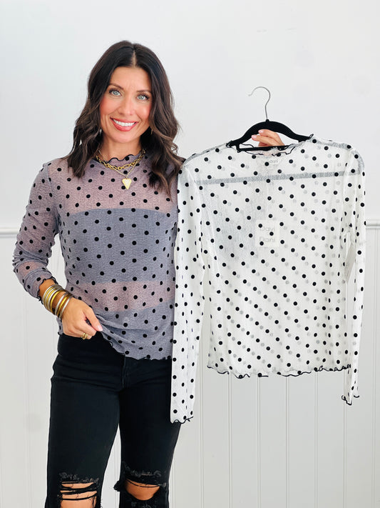Polka Dots Mesh LS Top (Reg & Plus)-2 Colors