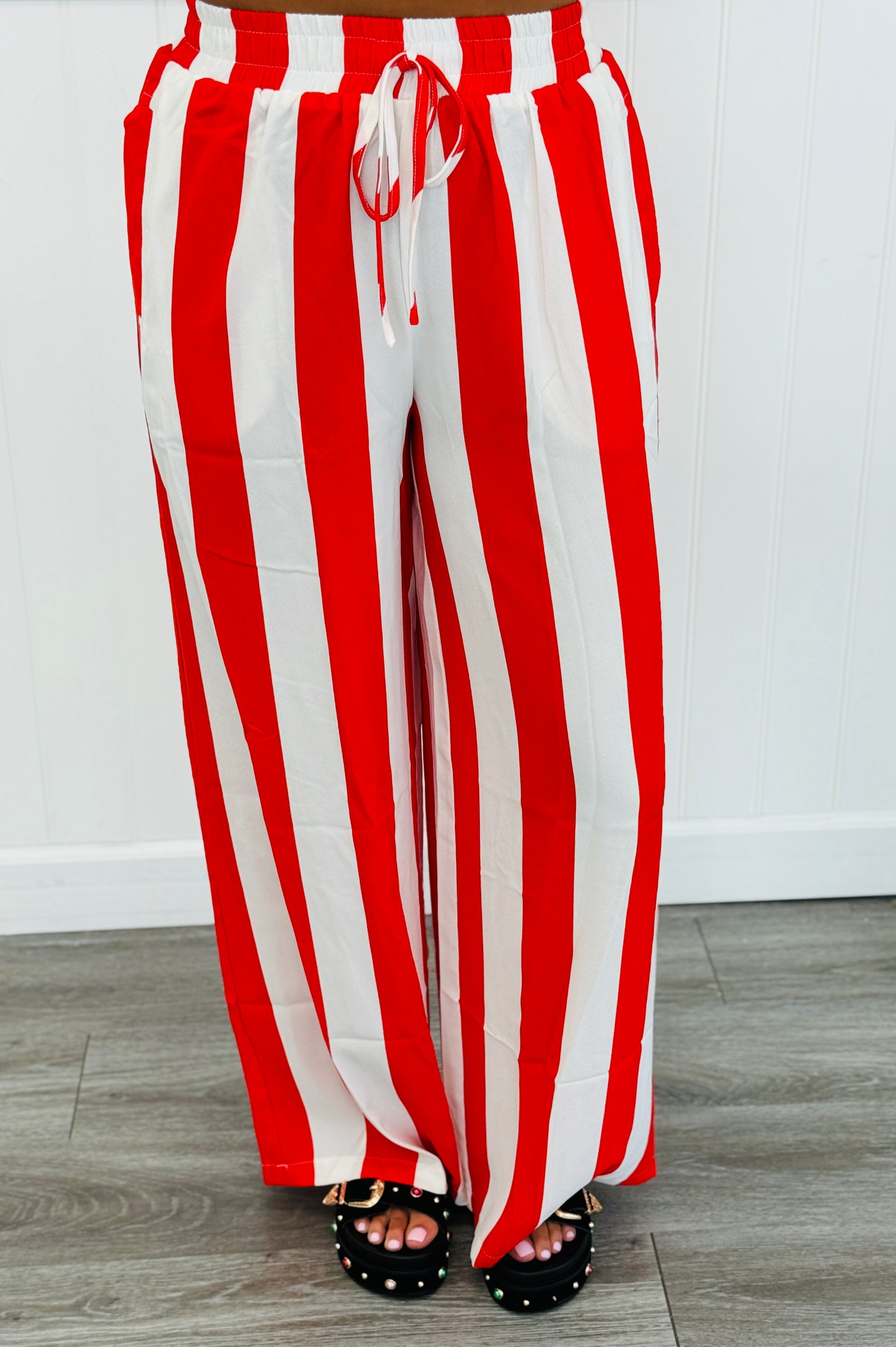 Tomato/White Stripe Top & Pants Set (Reg & Plus)