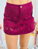 Wine Laser Cut Floral Suede Skort (Reg & Plus)