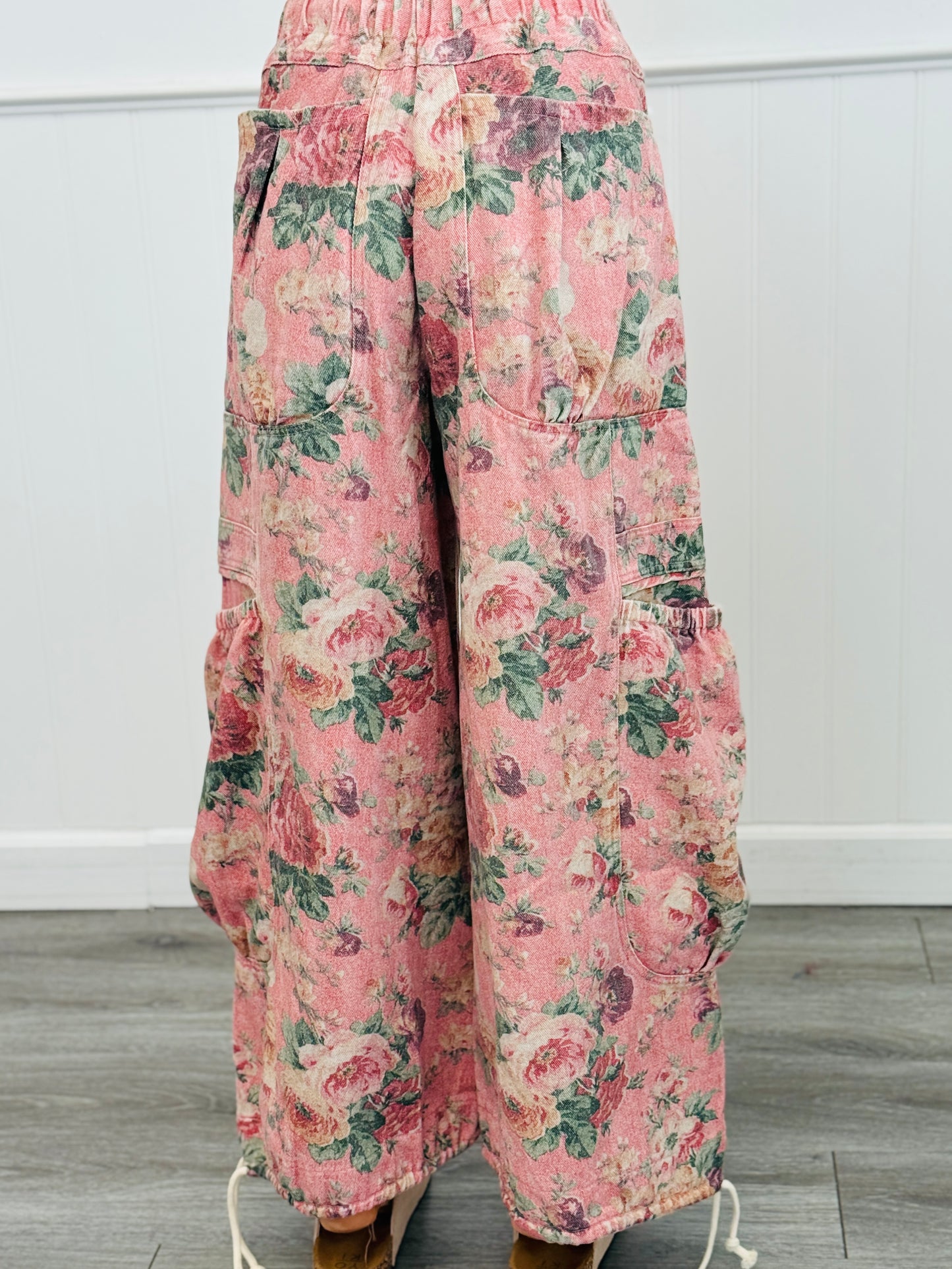 Pink Floral Denim Pleated Pants (Reg & Plus)
