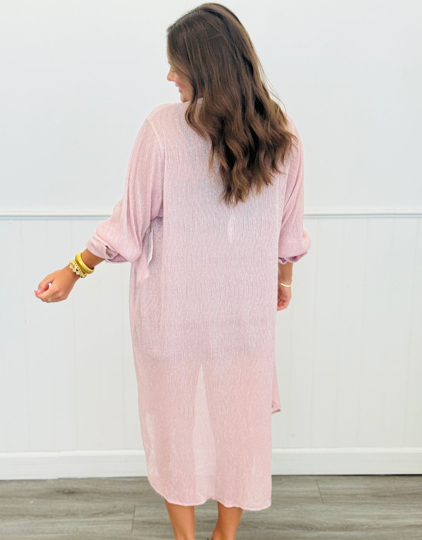 Rose Pink Shimmer Sheer Longline Top (Reg. and Plus)