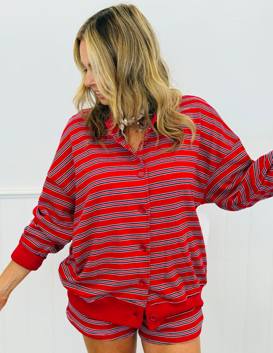 Red/Navy Stripe Button Up Jacket (Reg.)