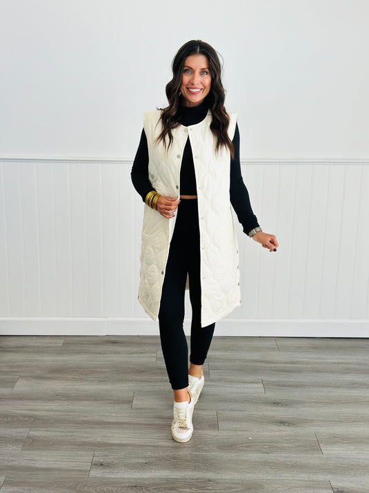 Quilted Ivory Midi Vest Jacket (Reg & Plus)