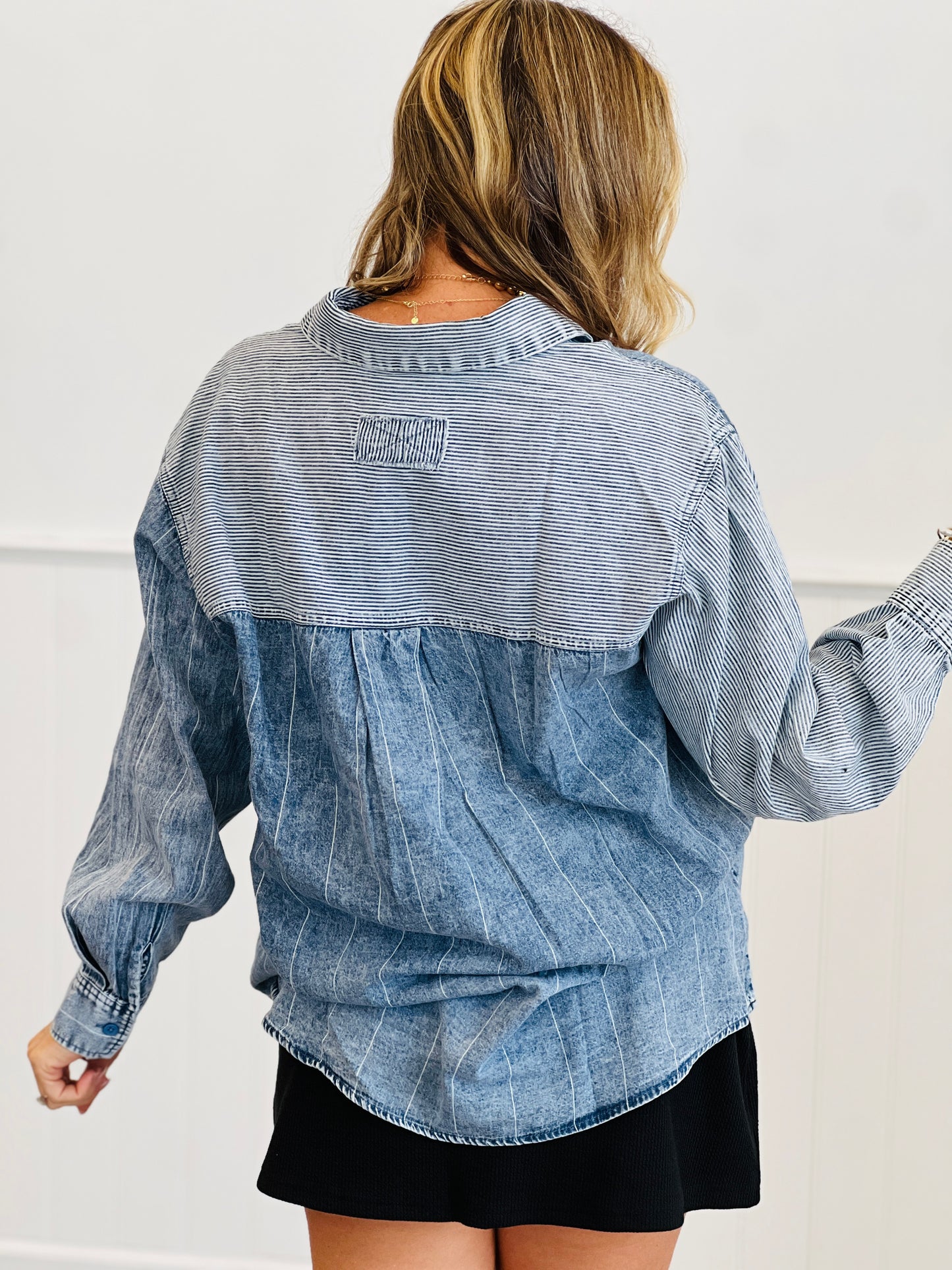 Indigo Color Block Striped Shirt (Reg & Plus)