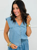 Sleeveless Denim V-Neck Top (Reg. and Plus)- 2 Colors