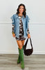 White/Brown Print Boat Neck Mini Dress (Reg.)