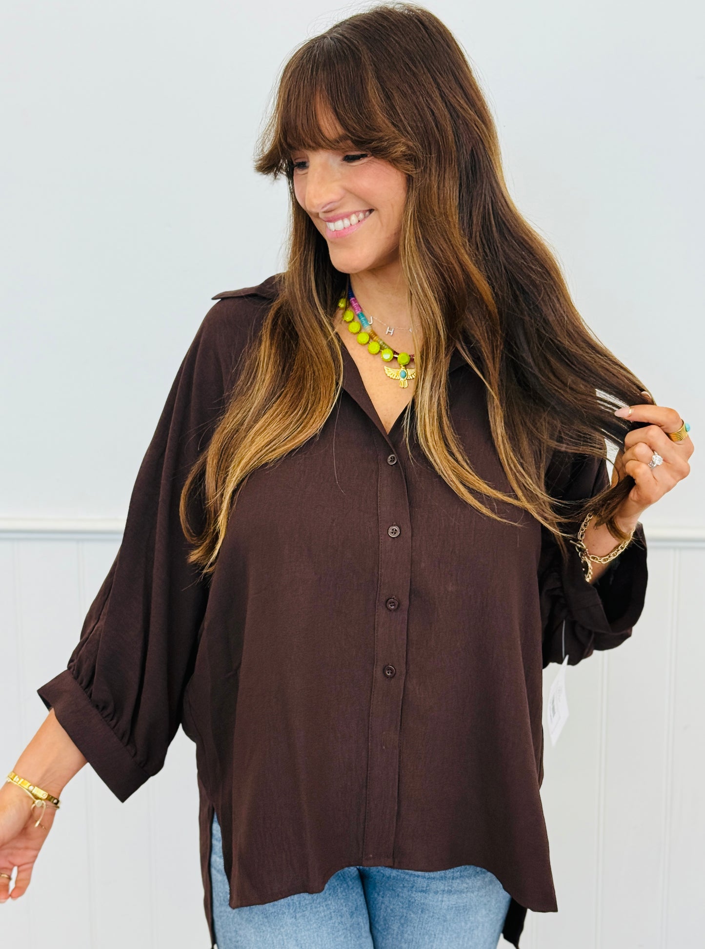 Chocolate Sloane Button Up Top (Reg. and Plus)