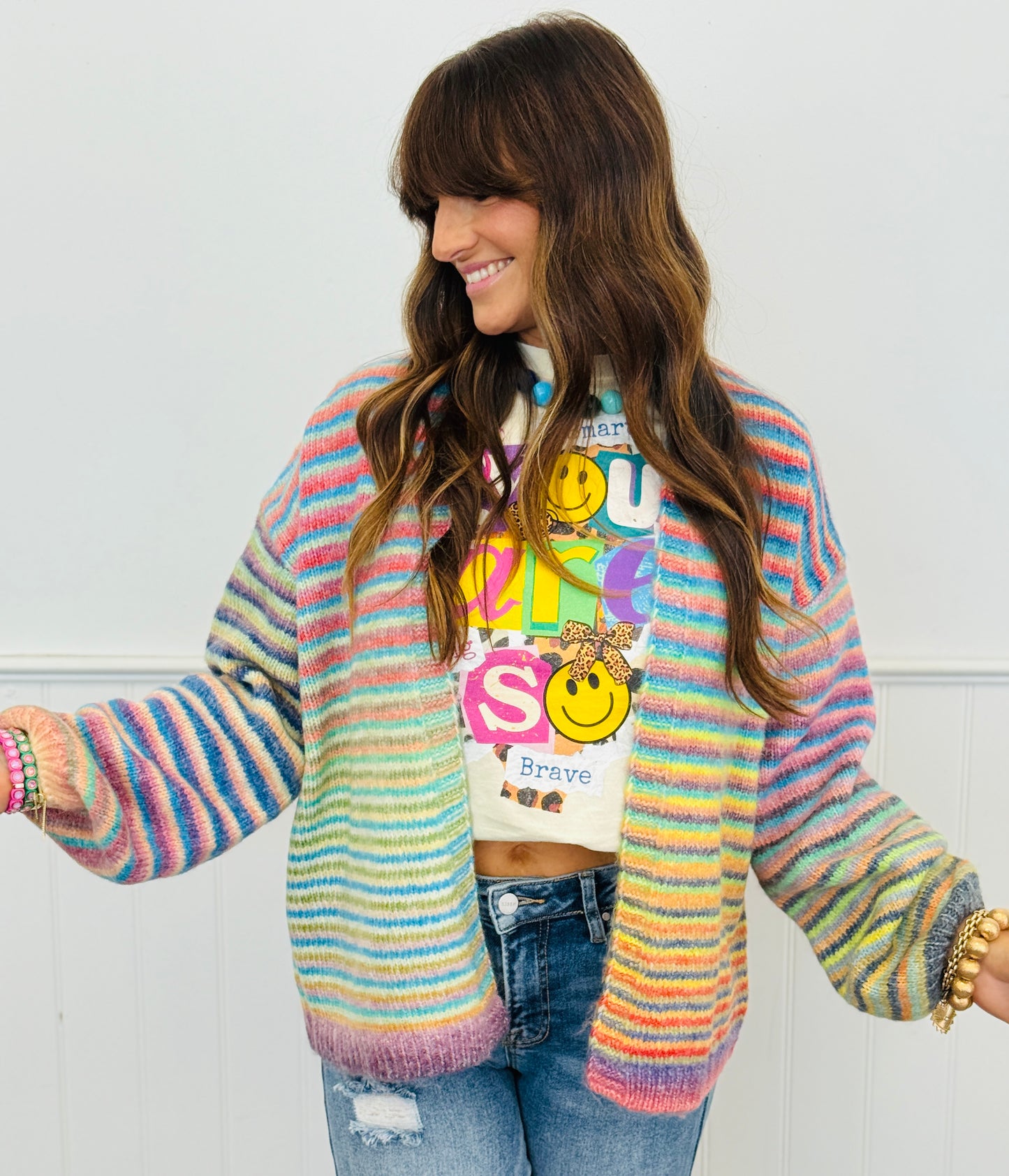 Rainbow Striped Long Sleeve Cardigan (Reg.)