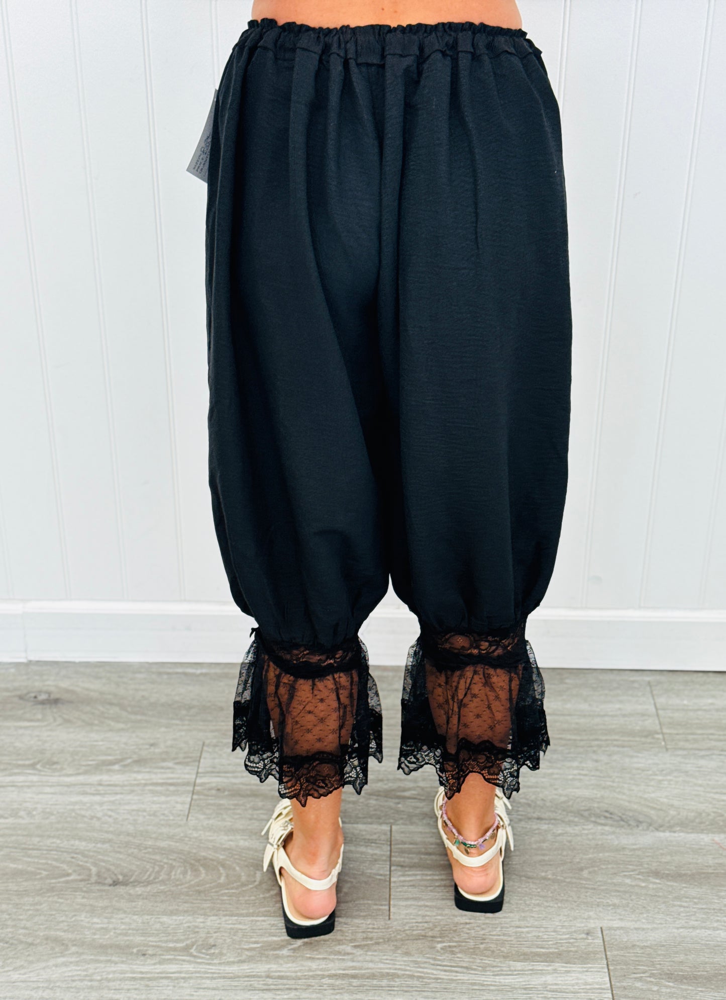Black Satin Puff Capri Lounge Pants (Reg & Plus)