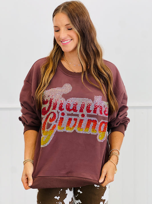 Queen Of Sparkles Brown Rhinestone Thanksgiving Sweatshirt (Reg. and Plus)