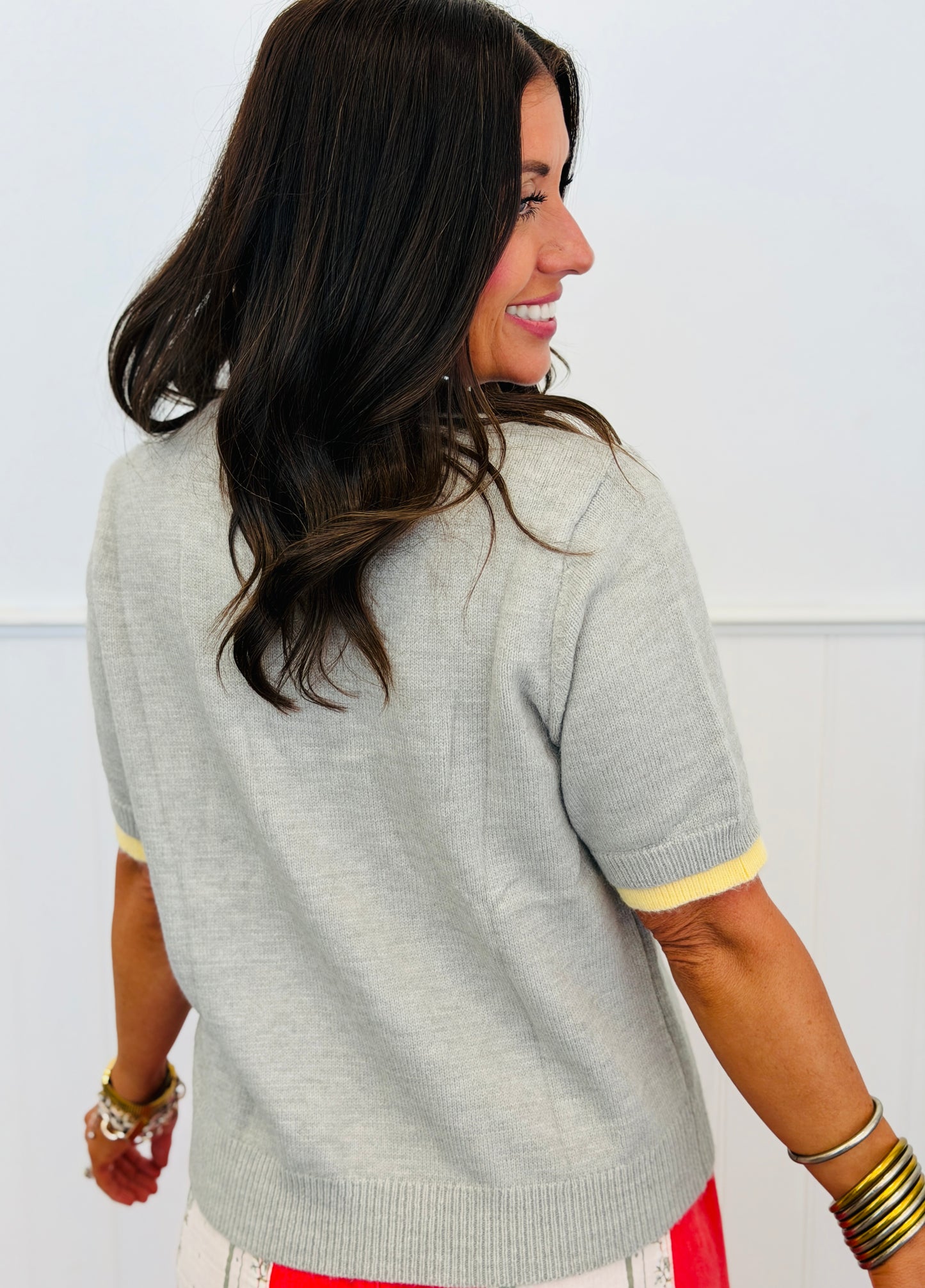 Heather Grey Layered Edge Sweater Top (Reg.)