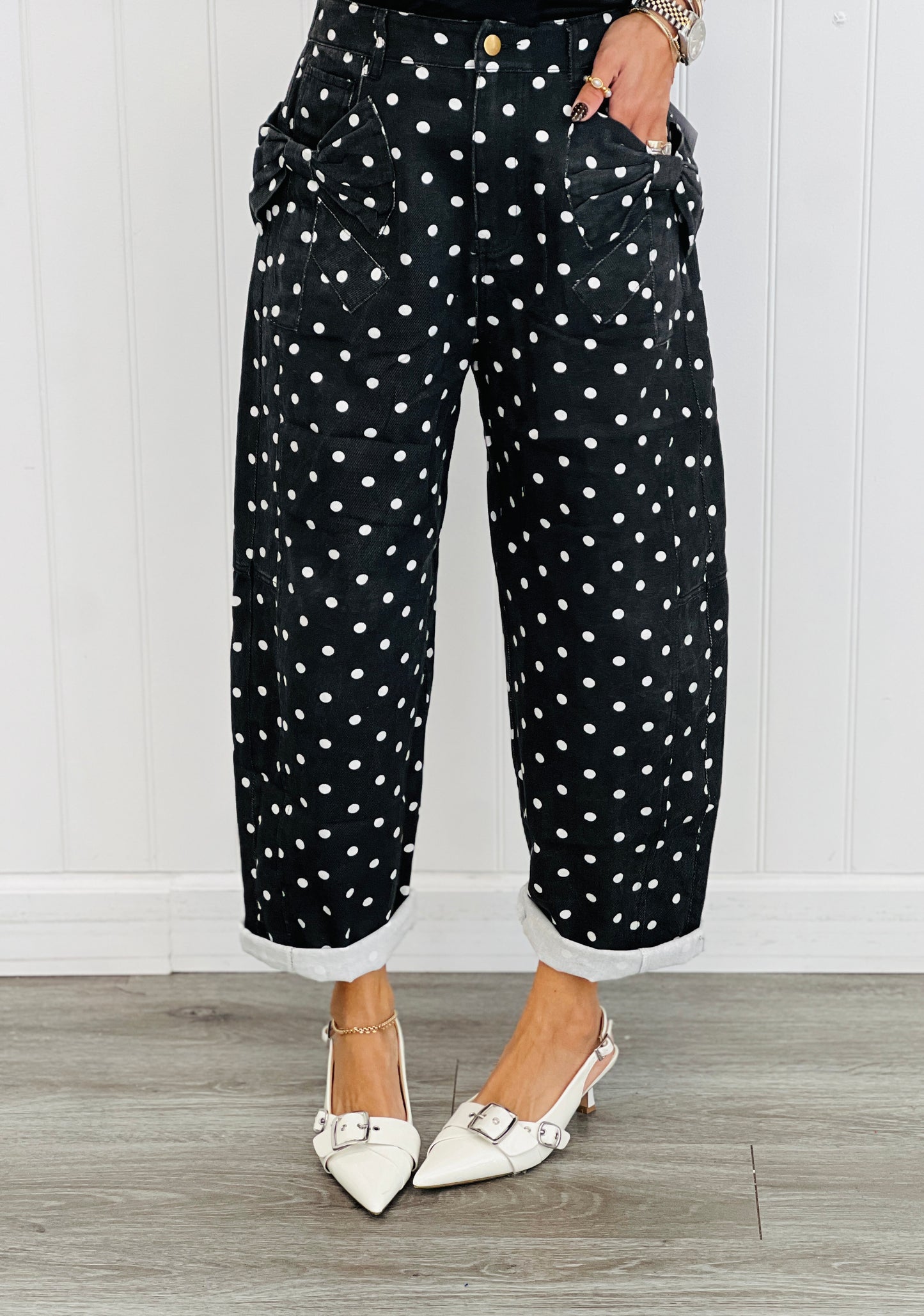 Denim Polka Dot Print Barrel Pants (Reg. and Plus) - 3 Colors