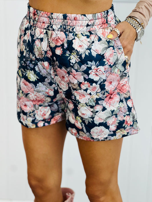 Quilted Floral Print Shorts (Reg & Plus)