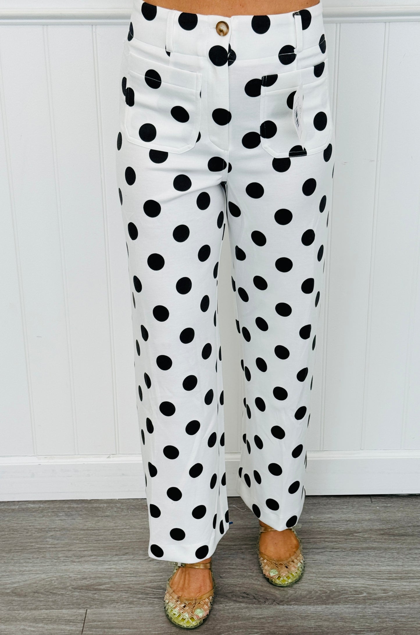 White/Black High Rise Polka Dot Pants (Reg & Plus)