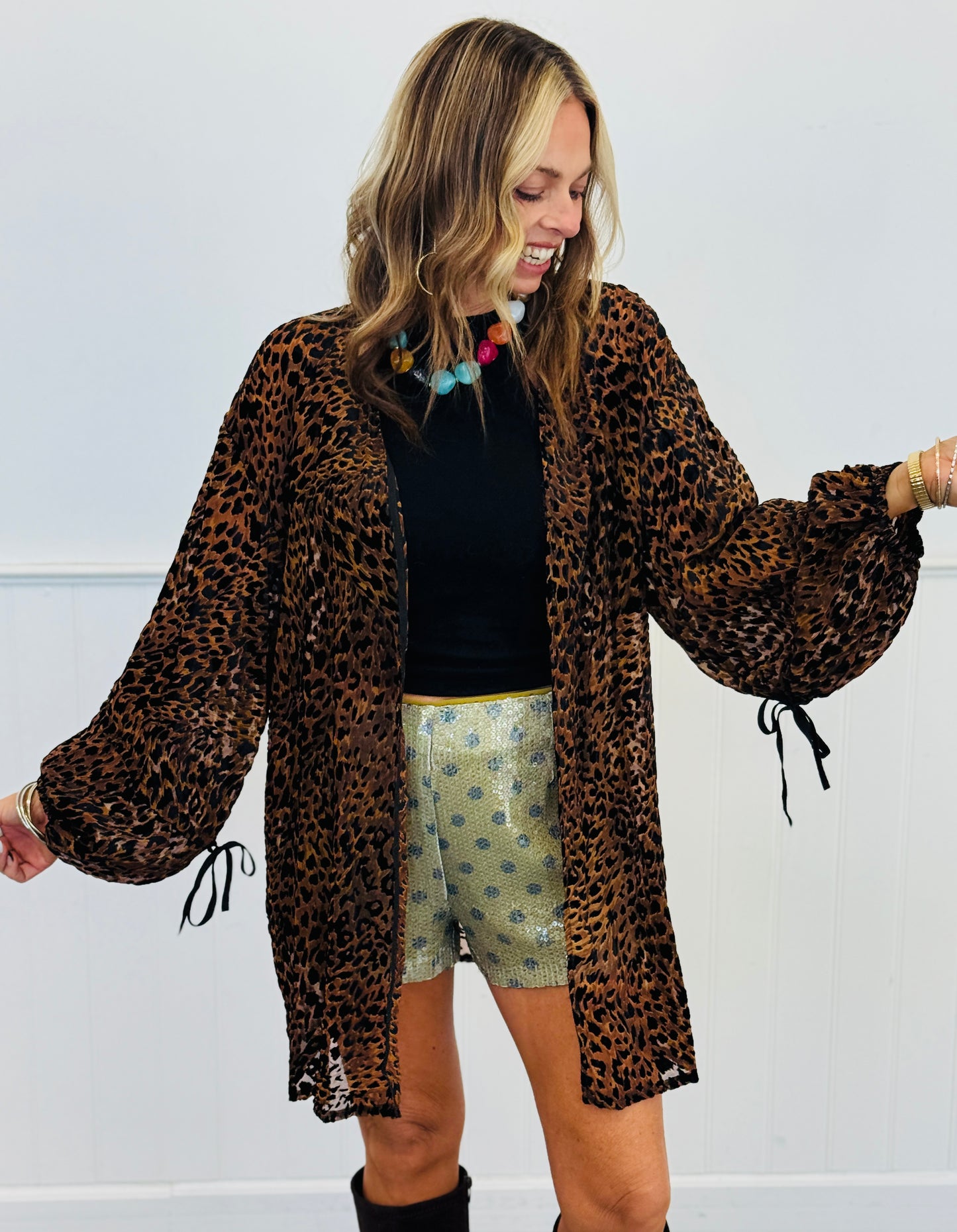 Leopard Velvet Kimono Cardigan (Reg. and Plus)