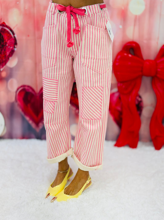 Pink Striped Twill Barrel Pants (Reg. and Plus)