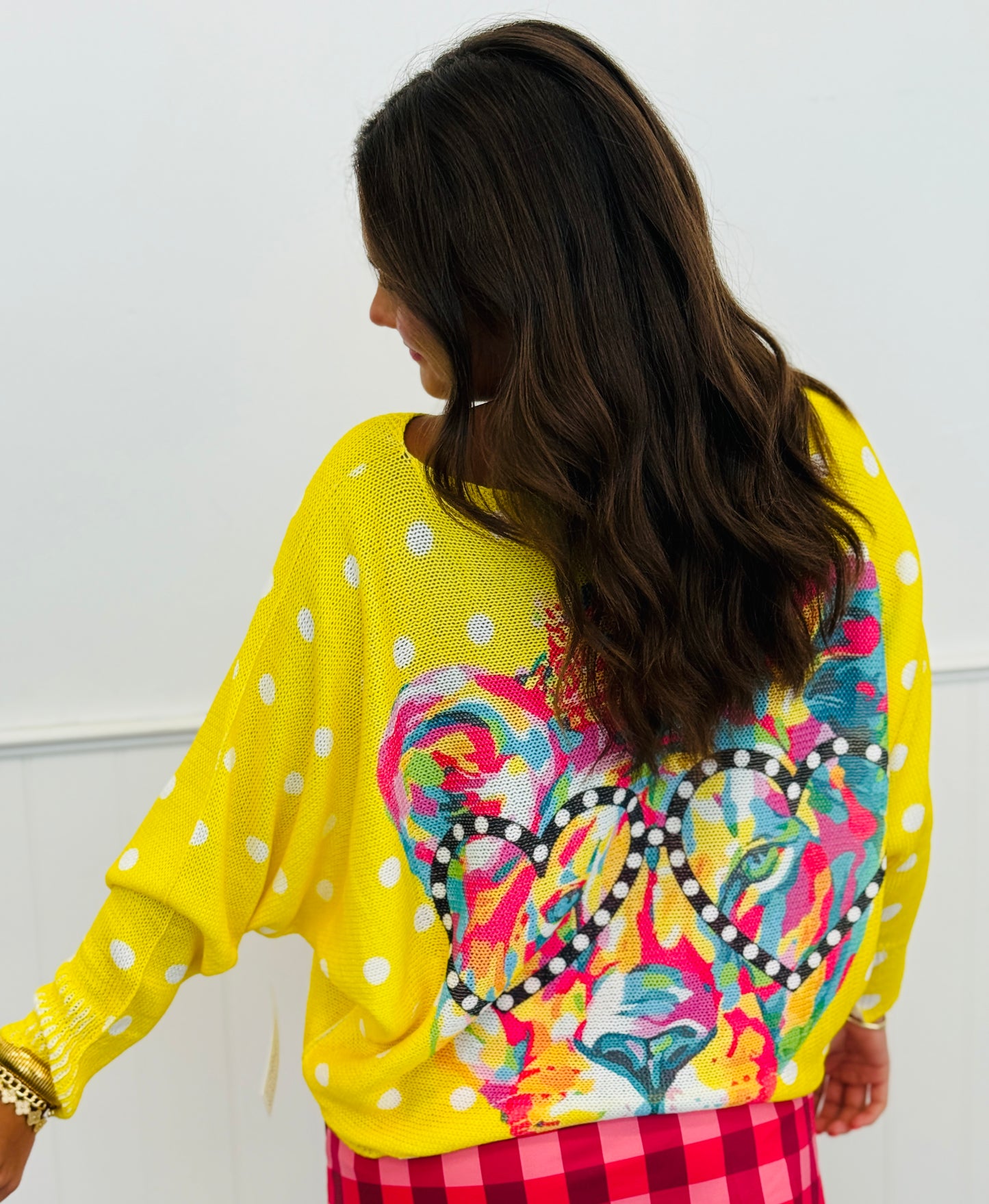 Yellow Polka Dot Leopard Crowned & Colorful Pullover Top (One Size)
