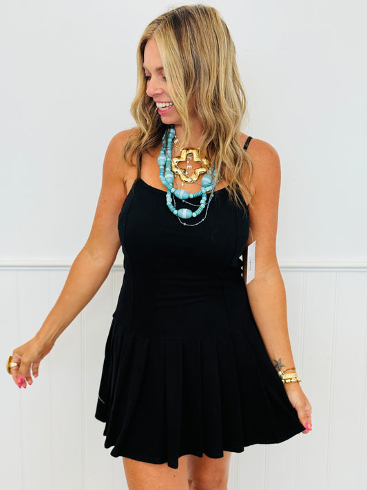 Black Pleated Hem Mini Dress (Reg. and Plus)