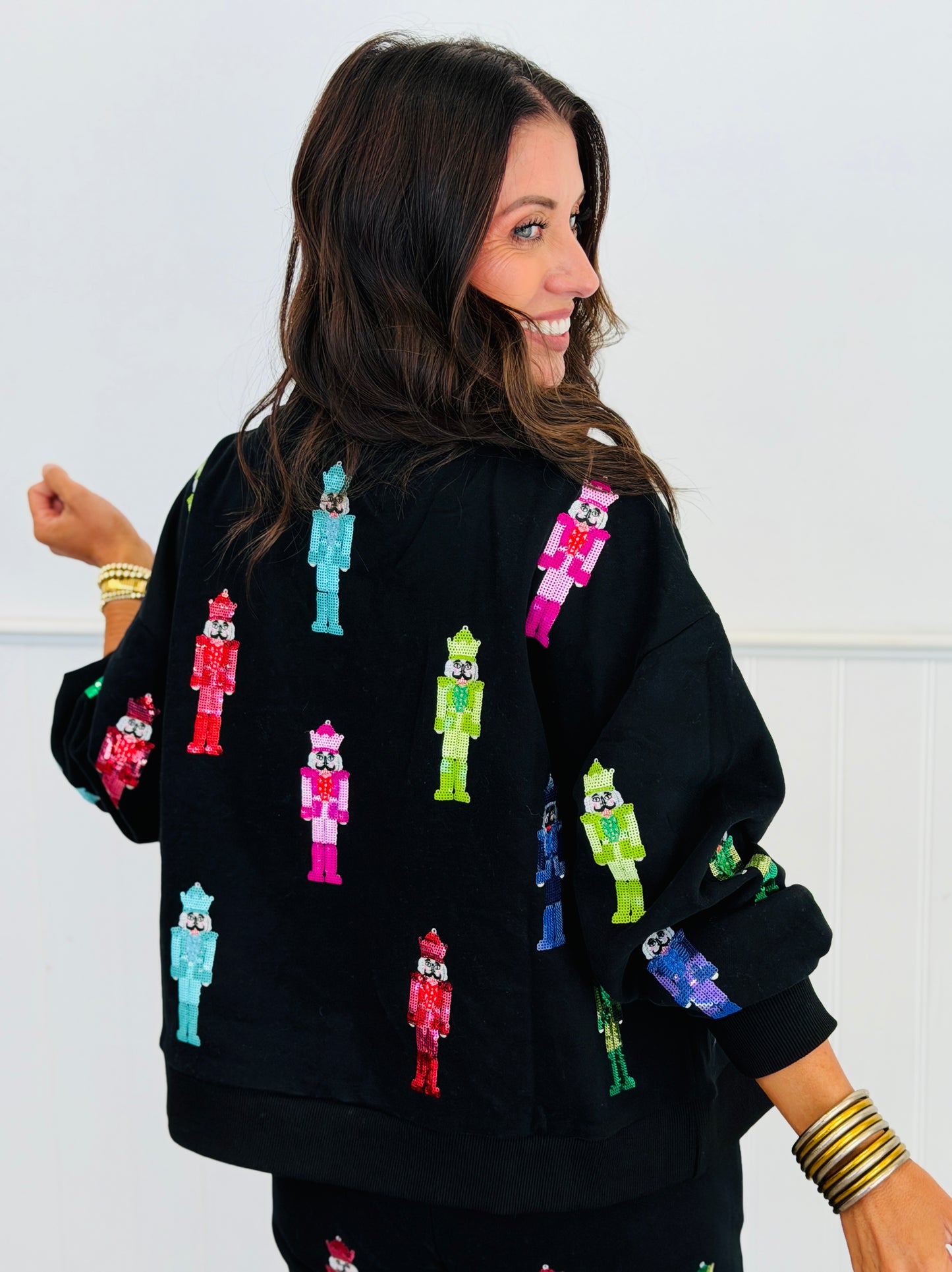 Queen Of Sparkles Black Nutcracker Card Logo Mockneck Sweatshirt (Reg. & Plus)