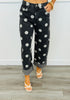 Black Denim Polka Dot Cuffed Barrel Pants (Reg.)