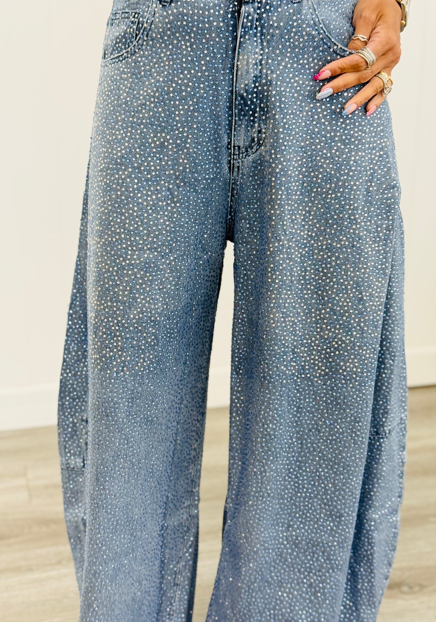 Queen Of Sparkles Denim Rhinestone Barrel Jeans (Reg. and Plus)