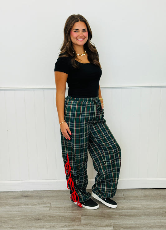 H Green Plaid Side Tie Jogger Pants (Reg. and Plus)