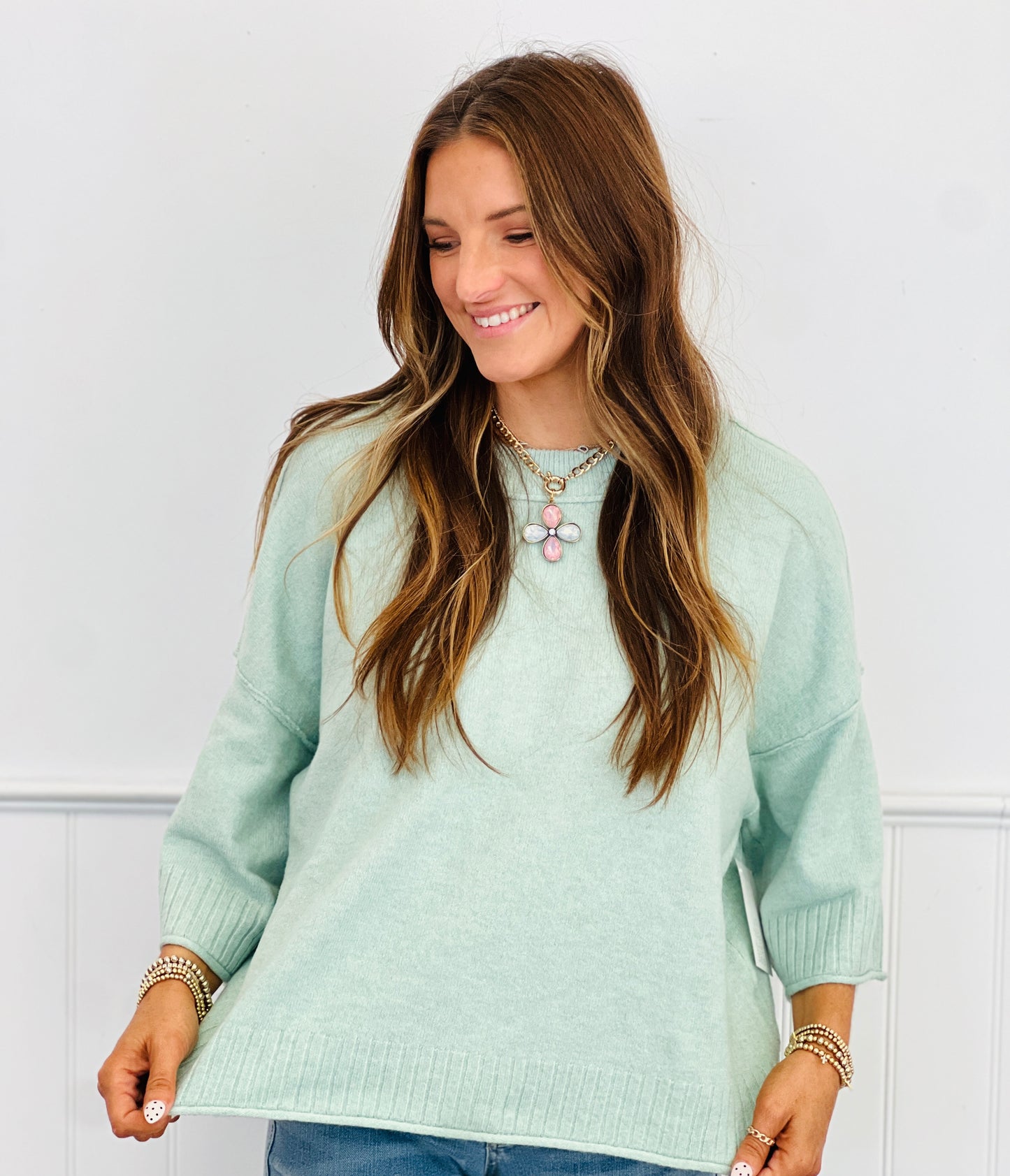 Crew Neck Boxy Sweater Top (Reg.)-2 Colors