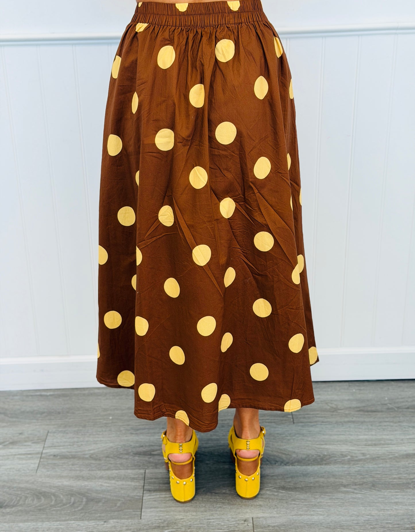 Brown Polka Dot Top & Midi Skirt Set (Reg.)