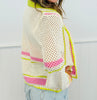 Ivory/Pink Combo Crochet Button Up Cardigan (Reg.)