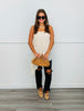 Beige Floral Lace Asymmetrical Blouse (Reg.)
