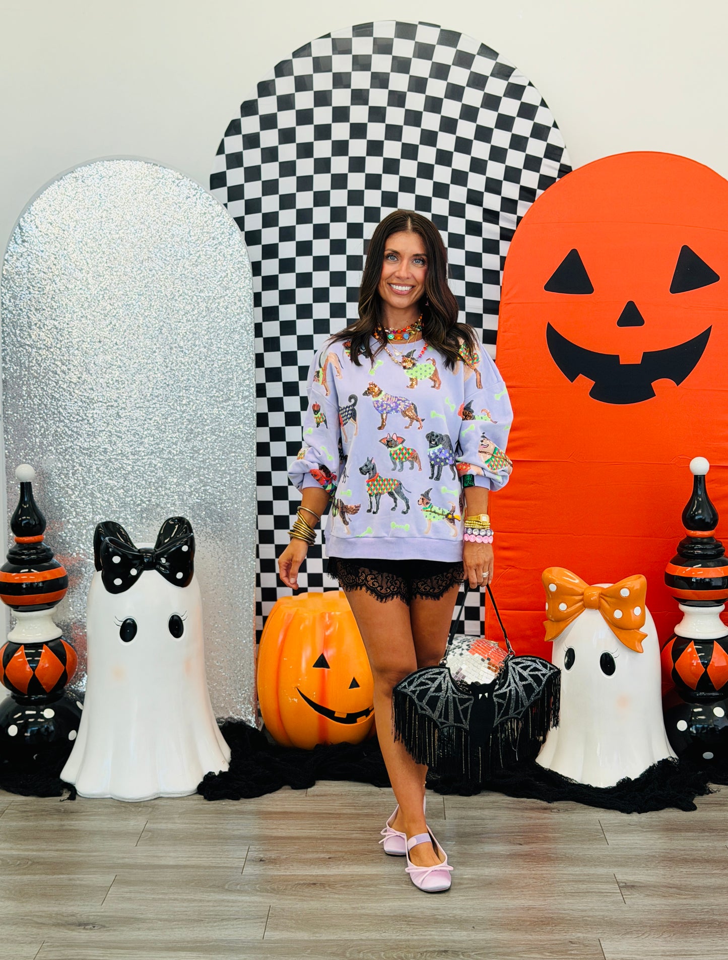 Queen Of Sparkles Lavender Halloween Dogs Sweatshirt (Reg. and Plus)