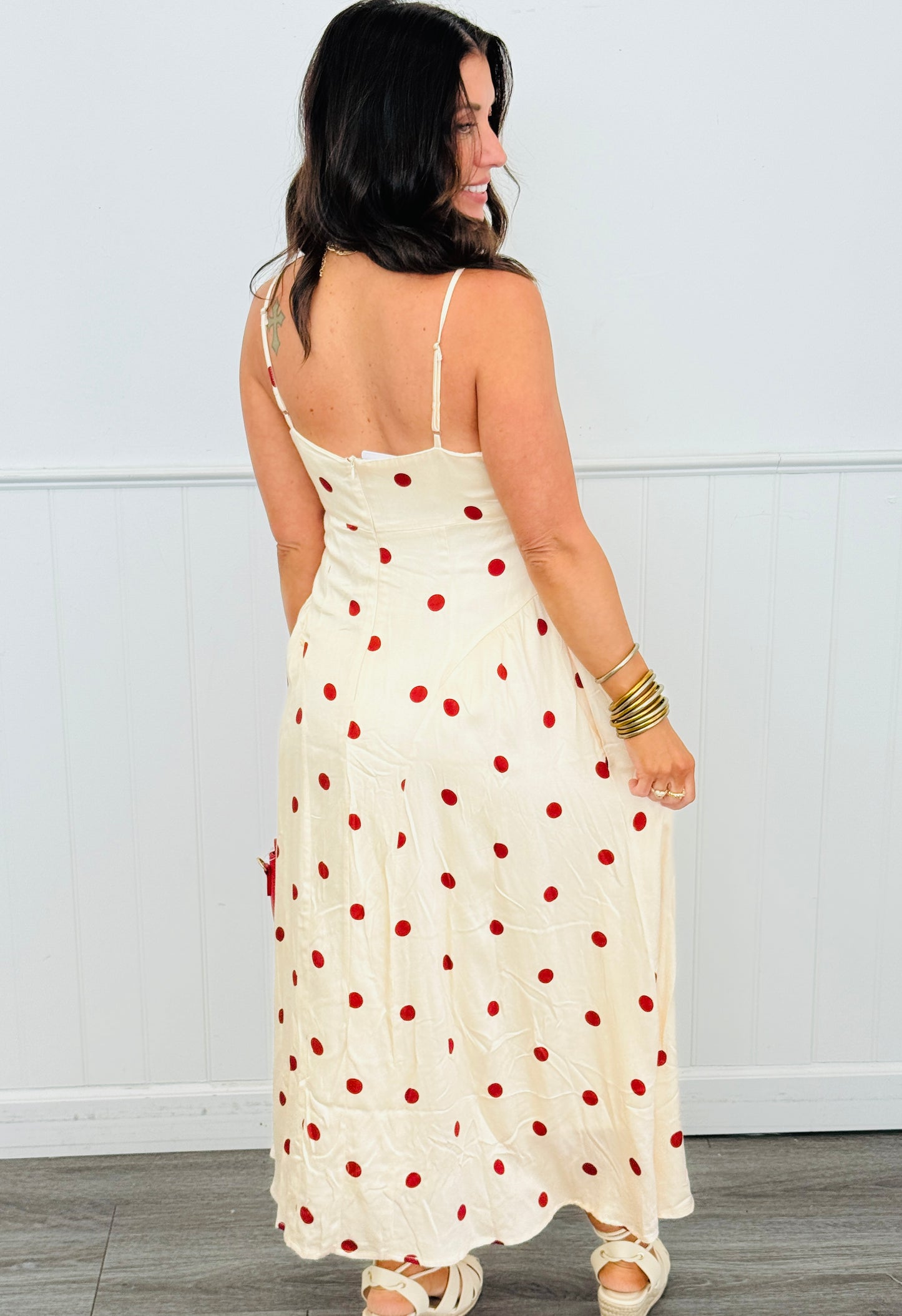Cream/Red Polka Dot Midi Dress (Reg & Plus)