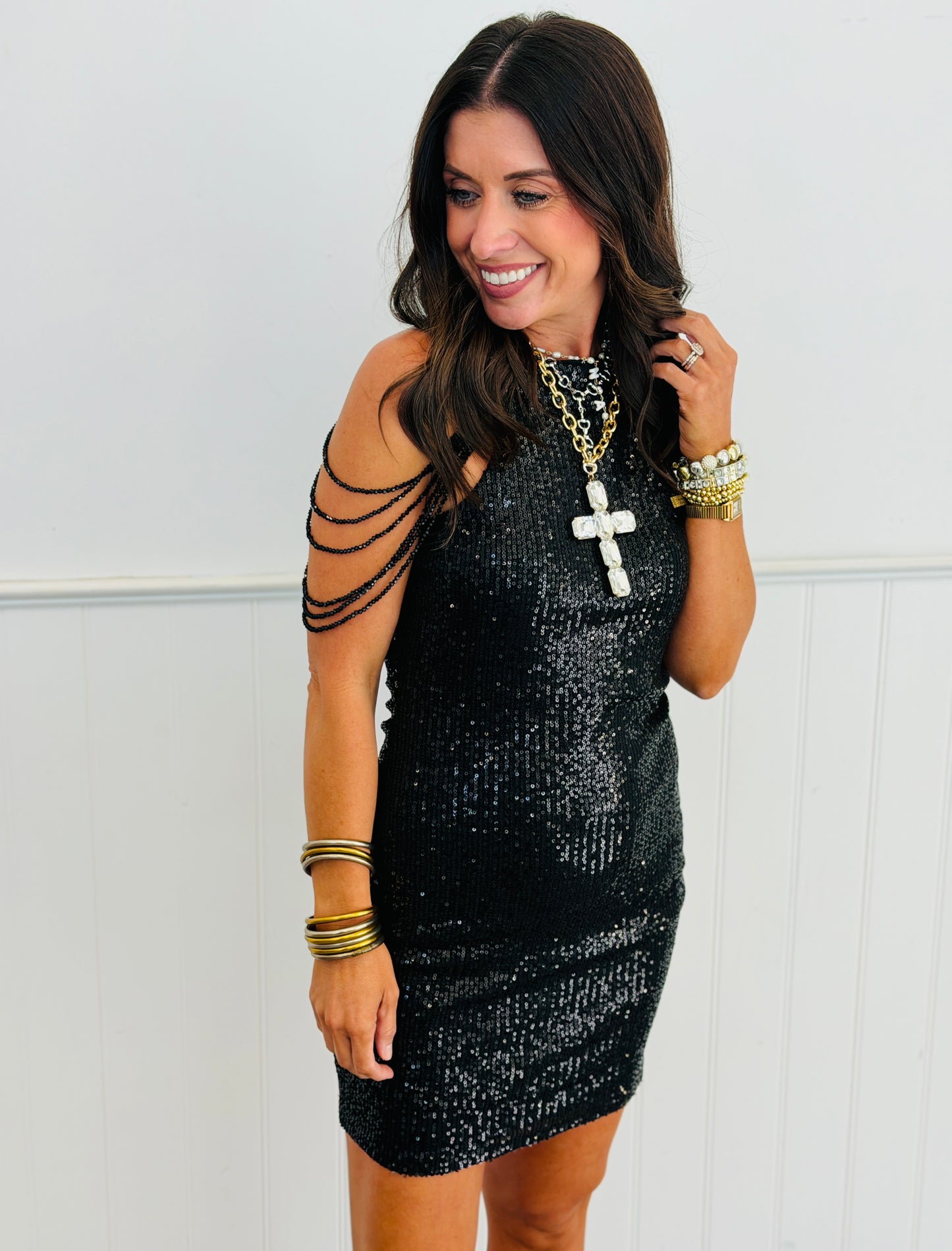 Black Sequin Mini Party Dress (Reg & Plus)