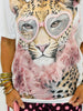 Leopard Love Heart Glasses Bling Tee (Reg. and Plus)