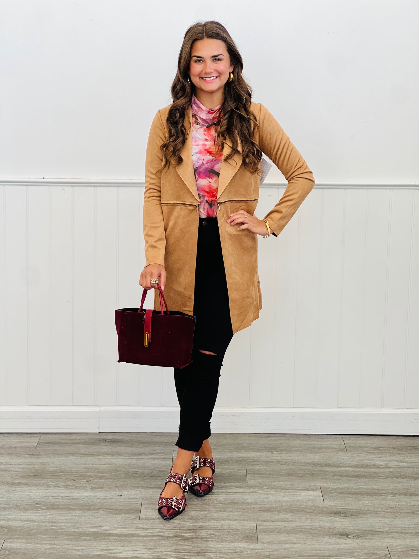 Coral/Purple Floral Sleeveless Mesh Top (Reg. and Plus)