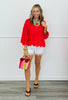 Striped V-Neck Scallop Hem Blouse (Reg.)