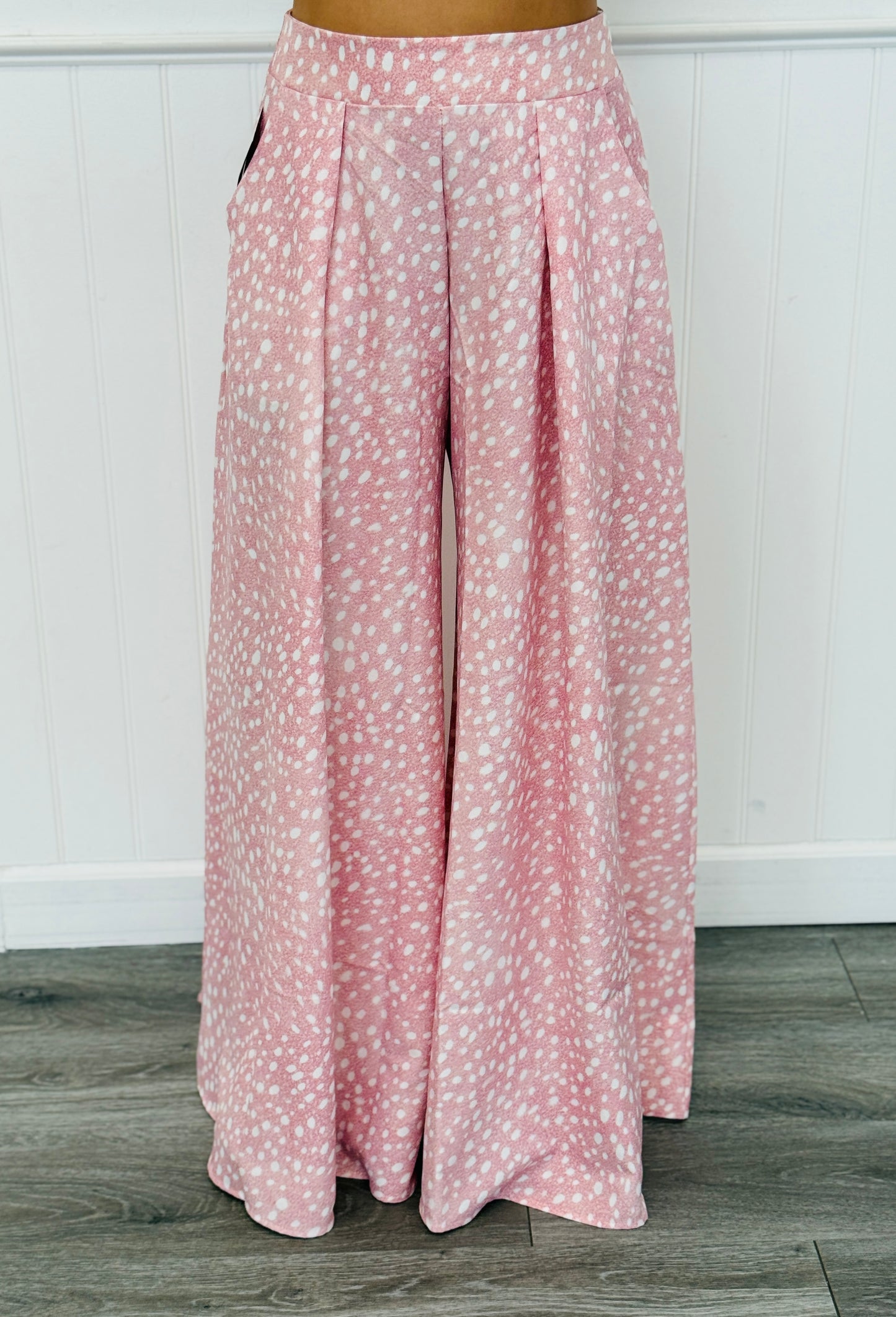 Light Pink Deer Print Palazzo Pants (Reg. and Plus)