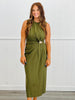 Olive Perfectly Pleated Sleeveless Midi Dress (Reg.)