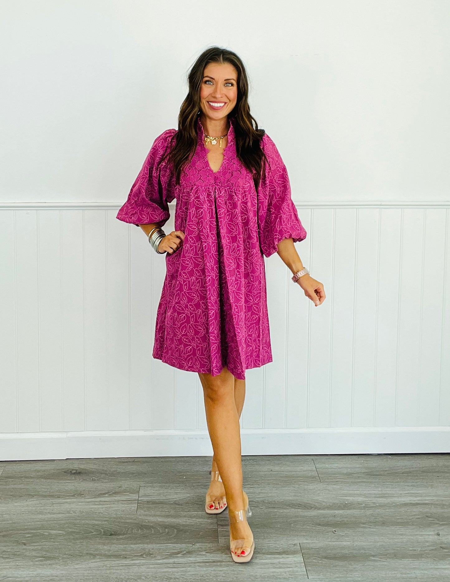 Magenta Secret Garden Mini Dress (Reg & Plus)