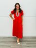 Tomato Red Contrast Check Plaid Midi Dress (Reg.)