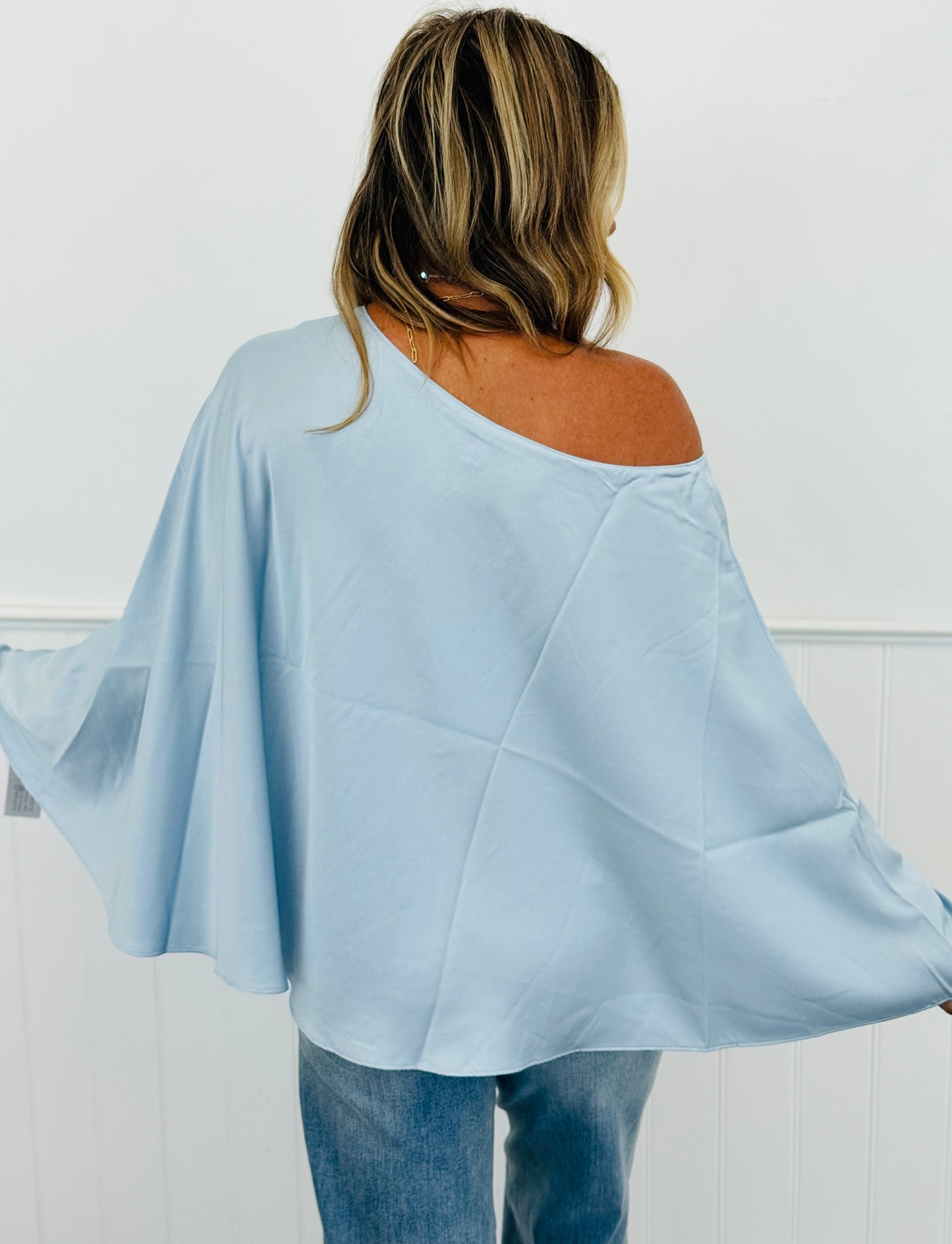 Satin One Shoulder Poncho Top (Reg.) - 2 Colors