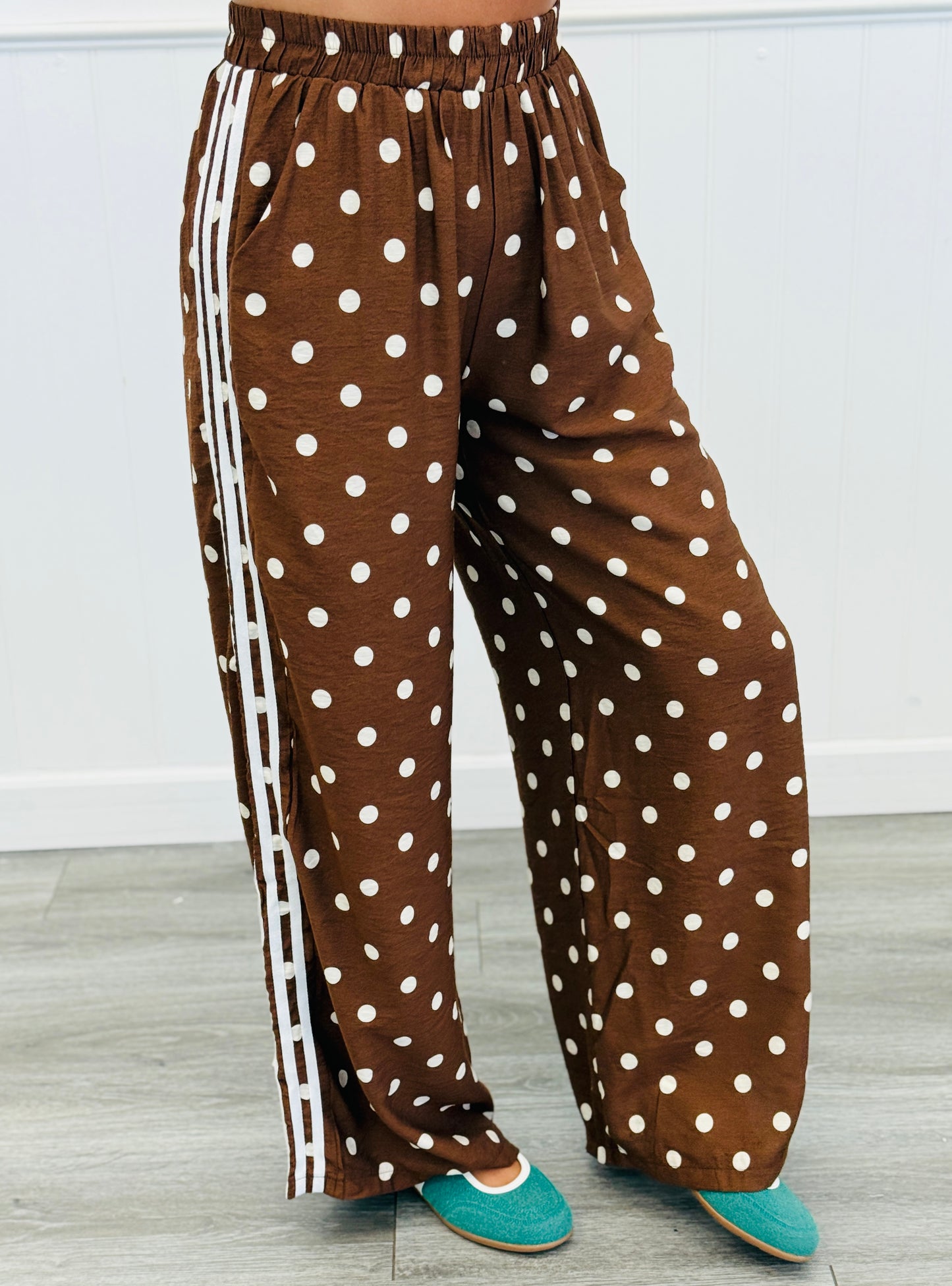 Mocha Polka Dot Side Striped Jacket & Pants Set (One Size)