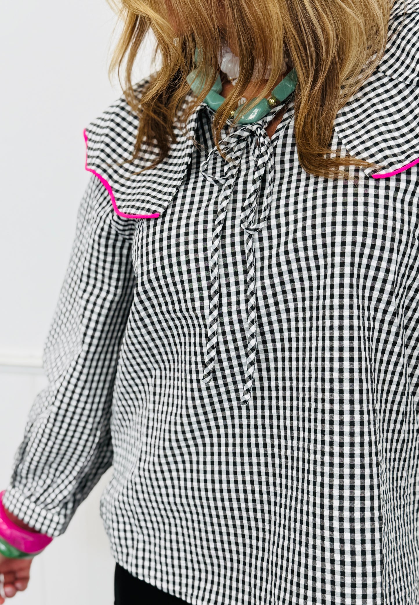 Black Gingham Pullover Peasant Blouse (Reg.)