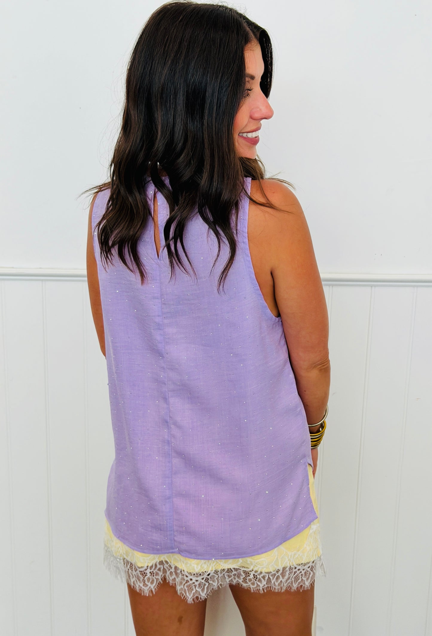Lavender Rhinestone Sleeveless Blouse (Reg. and Plus)