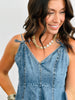 Denim Flared Shoulder Tie Mini Dress (Reg.)