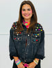 Black Denim Studded Jewels Button Up Jacket (Reg. and Plus)