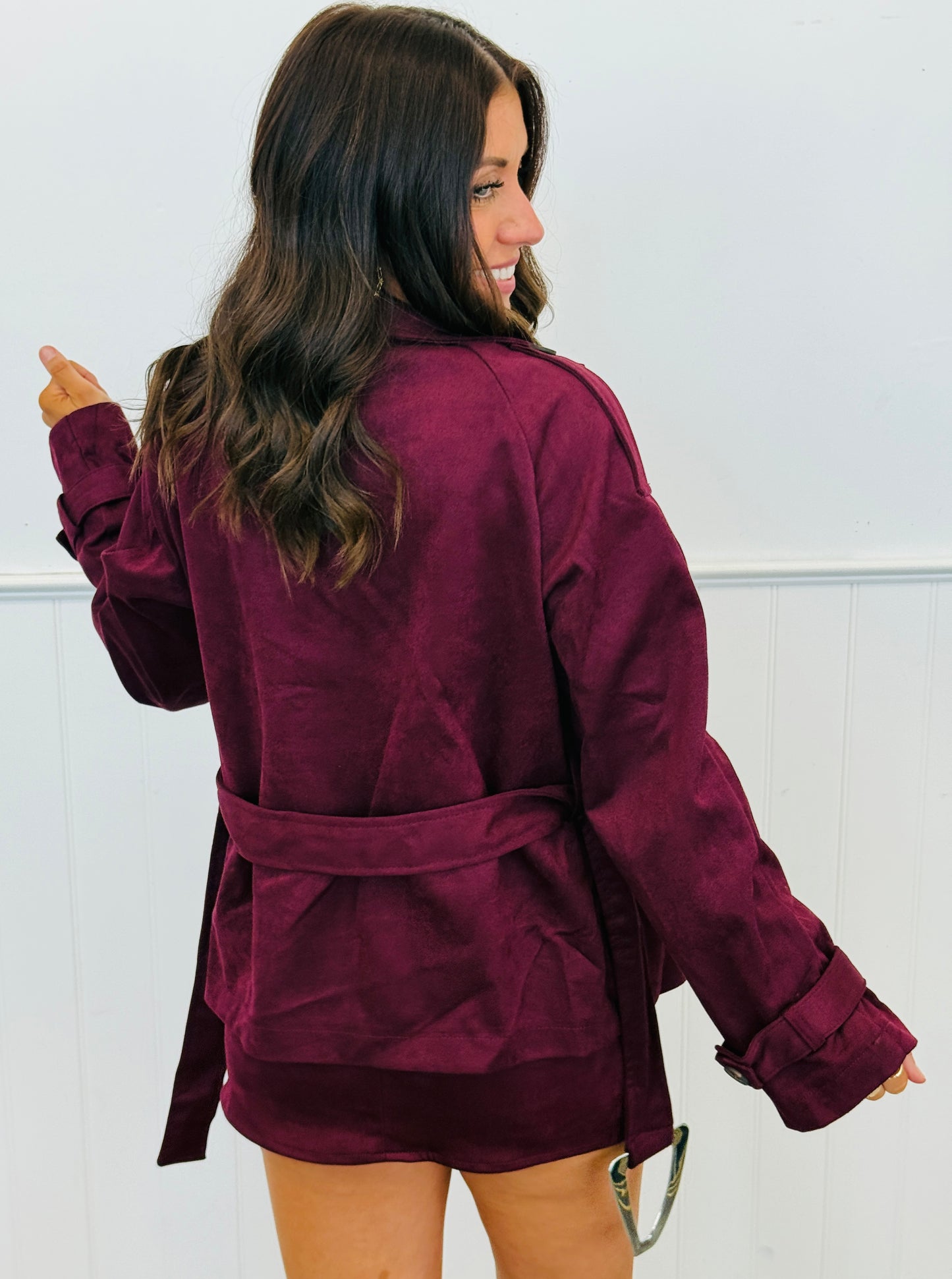 Suede Cropped Trench Coat (Reg) - 5 Colors