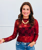 Burgundy Mesh Floral Print Lace Top (Reg. and Plus)