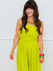 Chartreuse Ruched Bodice Strappy Jumpsuit (Reg.)